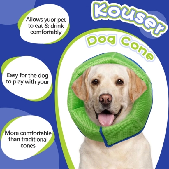 Kuoser Soft Dog Cone Collar Medium Blue after surgery Adjustable buckle straps - Picture 5 of 7